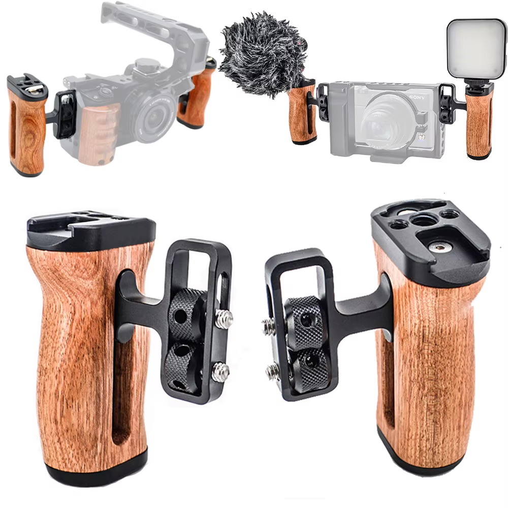 Camera Cage Left /Right Side dual Handle for  Camera Wooden Handle